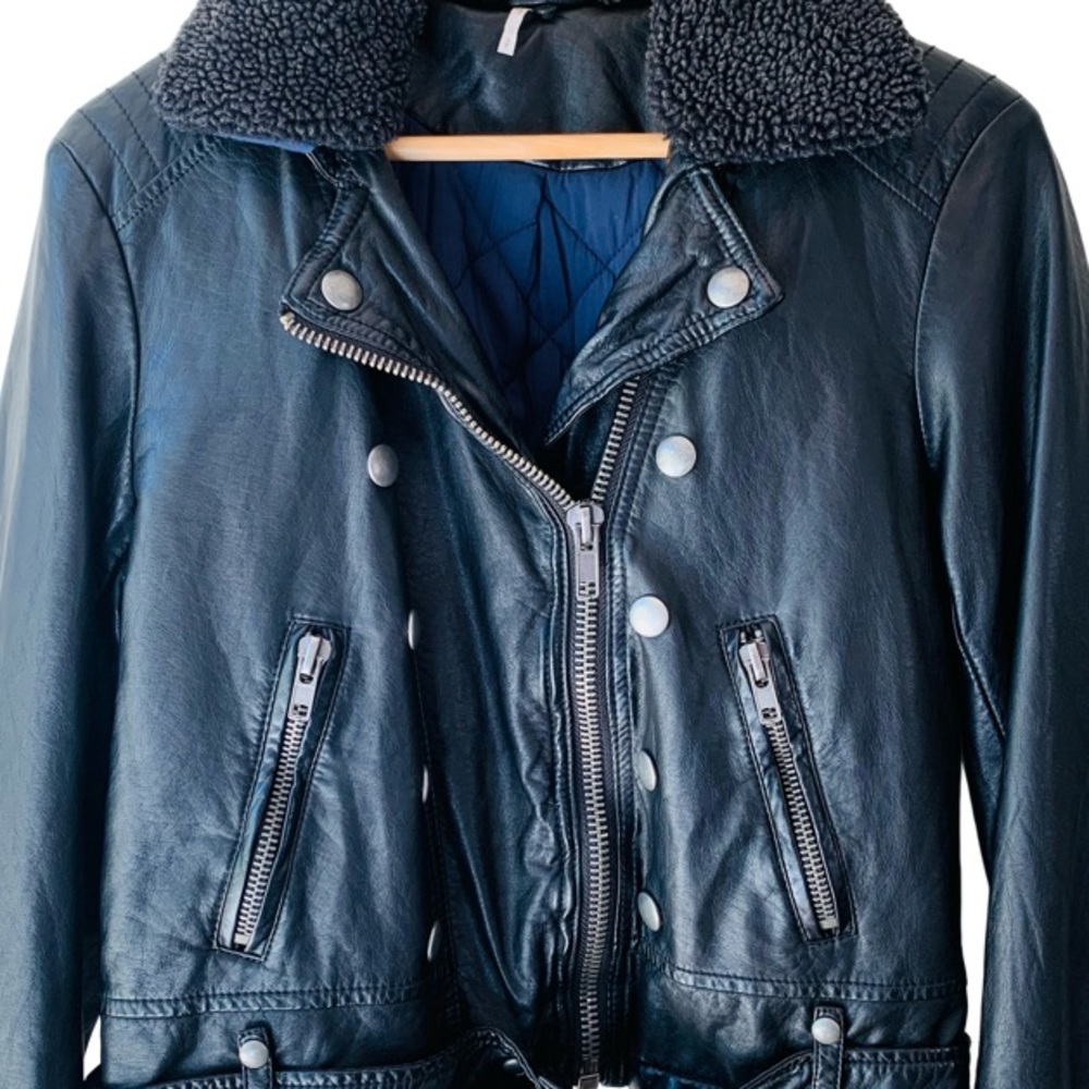 🛑SOLD Free People Asheville Vegan Leather Moto Jacket in Black Size S - Picture 6 of 13